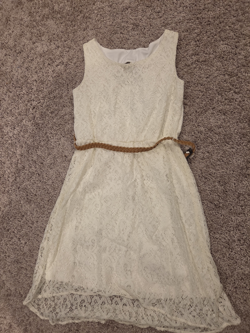 The Children's Place Cream Lace Dress with Braided Tan Belt